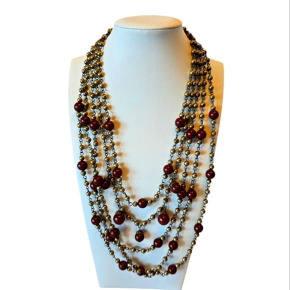 Nordstrom Multistrand Brown Bead Dark Goldtone Boho Necklace - Picture 1 of 6